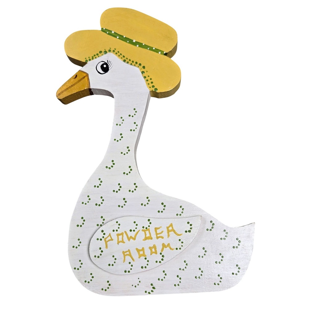 Vintage Wooden Goose Powder Room Bathroom Wall Sign Decor Kitch Cottagecore